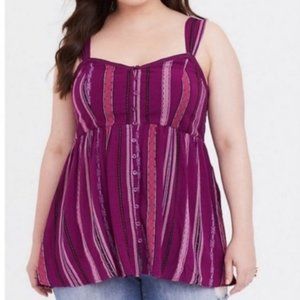 Torrid Boho Purple Striped Babydoll Tank (Size 3X)